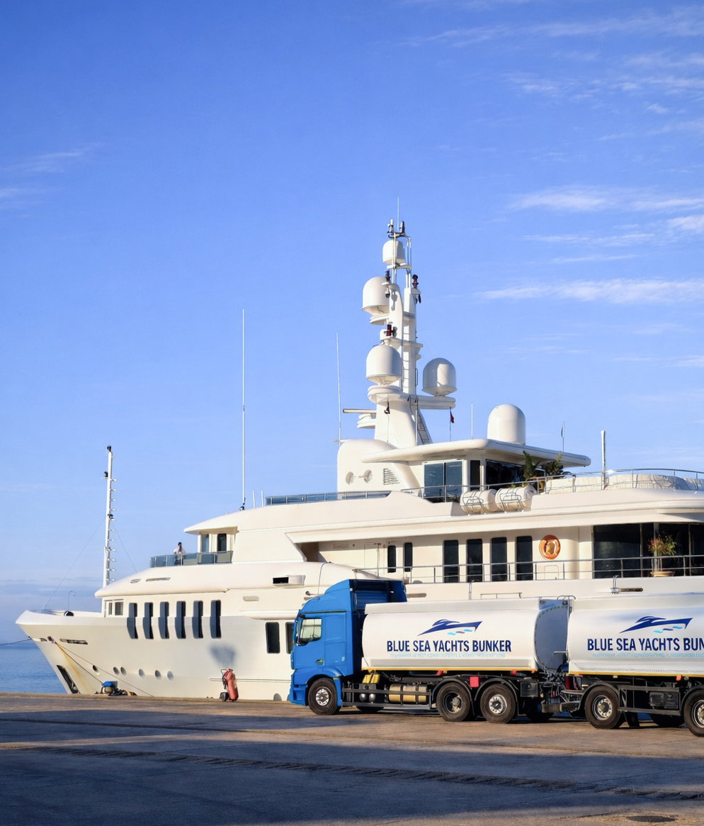 Blue Sea Yachts Bunker fuel trucks delivering alongside a superyacht